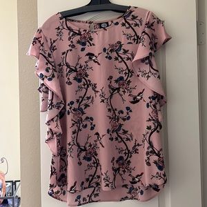 Bobeau size Large cap sleeve floral print blousw